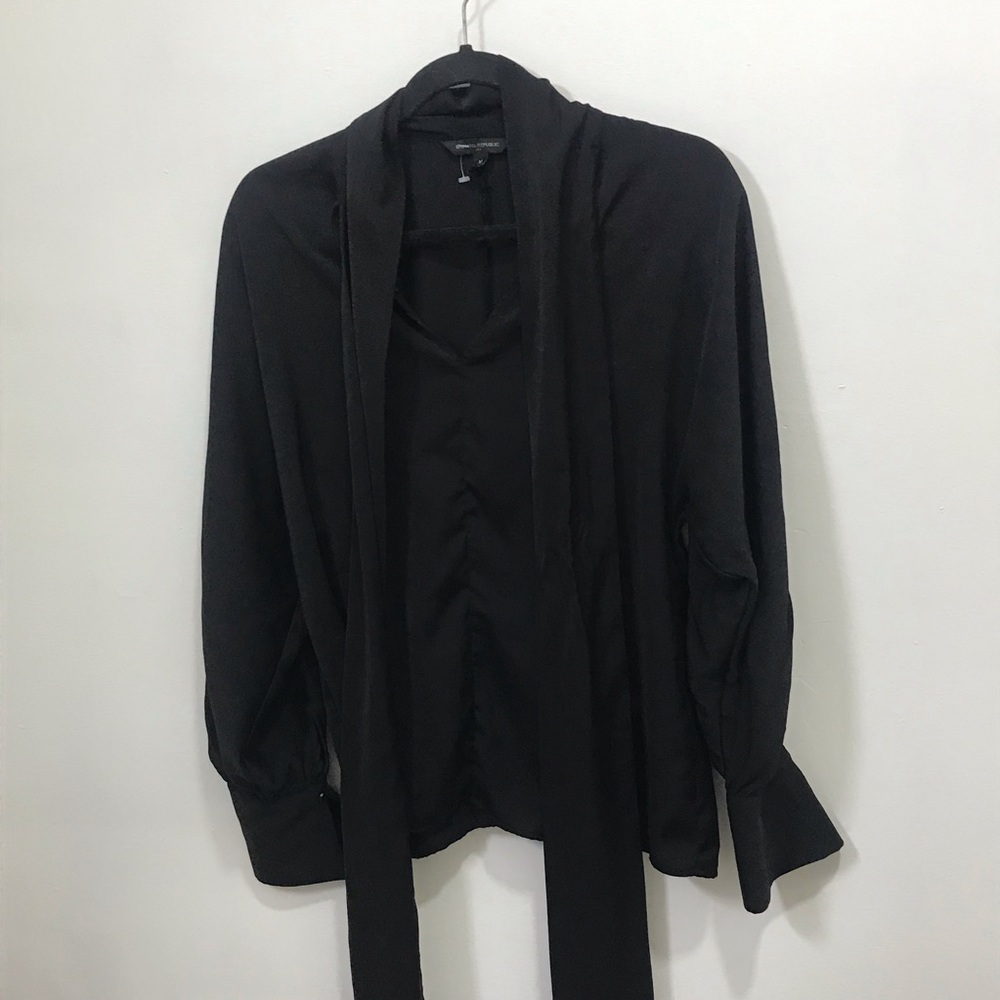 Black Tie-Neck Blouse - Women Tops - Picture 5 of 6
